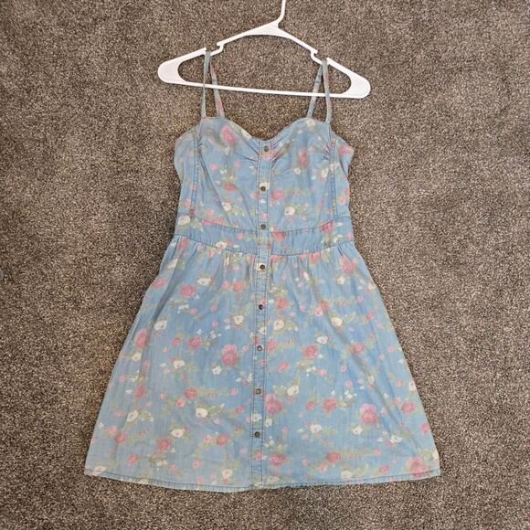 Women's Tinsel Town Y2K 2000s Denim Jean Pastel Floral Fit and Flare Mini Dress - Picture 1 of 6